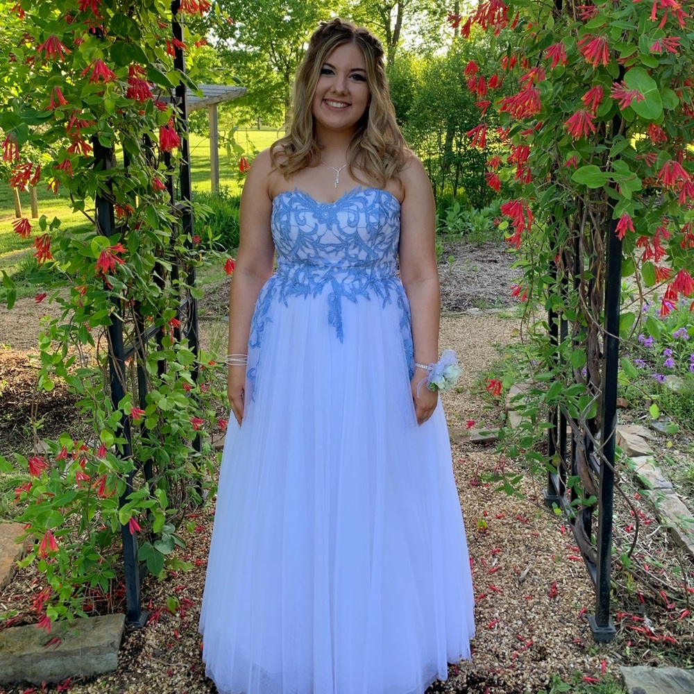 Blue and White Prom Dress